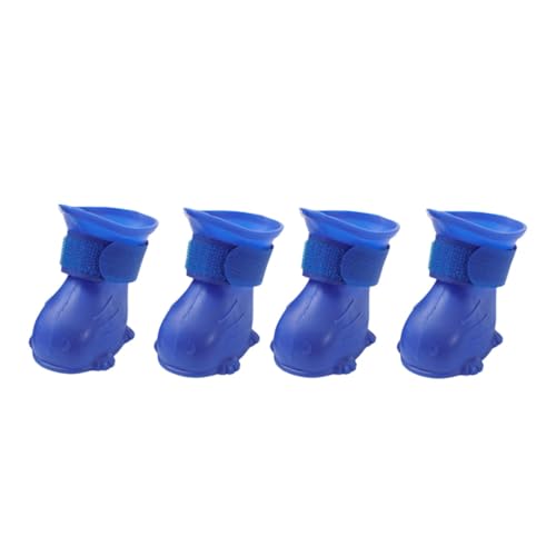 4 Stück Set Anti-Rutsch Hundeschuhe mit verschleißfeste Leder Gummisohle Hundestiefel Regenschuhe Pfotenschutz für kleine, Mittlere Hunde Wasserdicht Boots (Blau, L:6 * 4.5CM) von Poo4kark