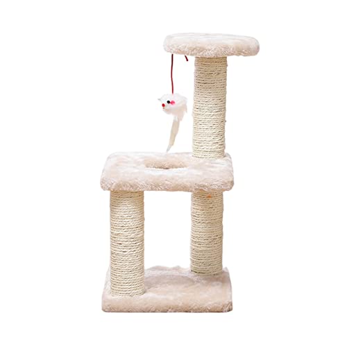 Cute Pet Dreistufiges Katzen-Klettergerüst mit DREI Pfosten, Sisal-Katzenkratzbrett, Katzenspielzeug, Dekompressions-Katzenkratzbaum, Katzen-Klettergerüst, mehrstufiges Haustier-Spielhaus von Poo4kark