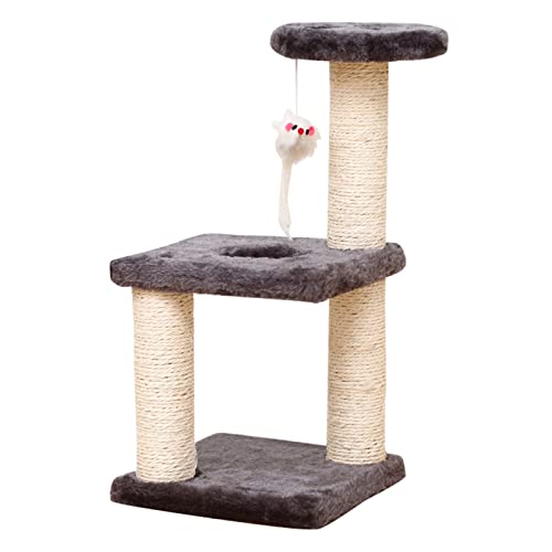 Cute Pet Dreistufiges Katzen-Klettergerüst mit DREI Pfosten, Sisal-Katzenkratzbrett, Katzenspielzeug, Dekompressions-Katzenkratzbaum, Katzen-Klettergerüst, mehrstufiges Haustier-Spielhaus von Poo4kark