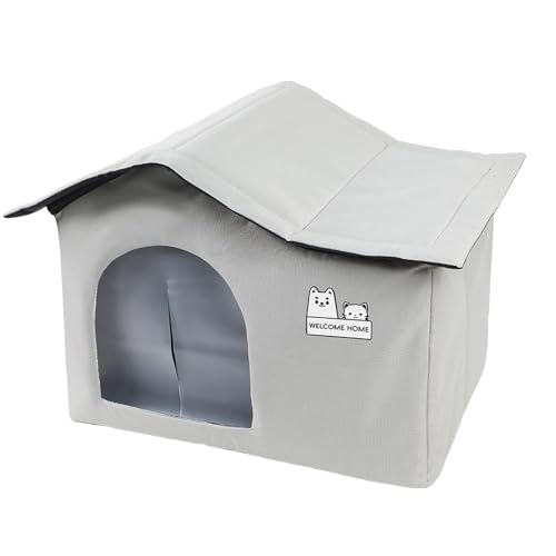 Faltbare Katzenhütte mit Isolierung, geeignet für heiße kalte Jahreszeiten, Aluminiumfolie, belüftet, für drinnen draußen, ideal für Haustiere (Grey, 45x36cm) von Poo4kark