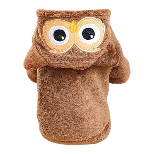 Für Katzen, Winter/, Fleece-gefüttert, Dickes, warmes Outfit, süßes Eulenkostüm für Partys, tägliche Spaziergänge (XS XL) (Khaki, S) von Poo4kark