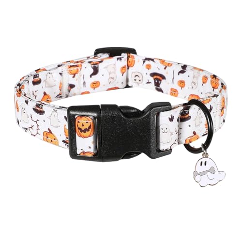 Halloween-Kragen für Haustiere mit süßem Anhänger strapazierfähiges weiches verstellbares Design für mittelgroße Tiere (White, S) von Poo4kark