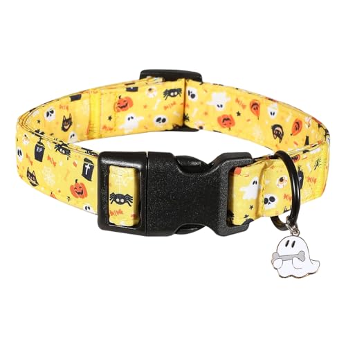Halloween-Kragen für Haustiere mit süßem Anhänger strapazierfähiges weiches verstellbares Design für mittelgroße Tiere (Yellow, S) von Poo4kark