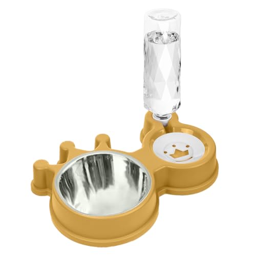 Hochwertiger Futter- Wassernapf für Katzen Hunde, verstellbar, ideal für drinnen, robust langlebig, inklusive praktischem Wasserspender für Haustiere (Yellow, One Size) von Poo4kark