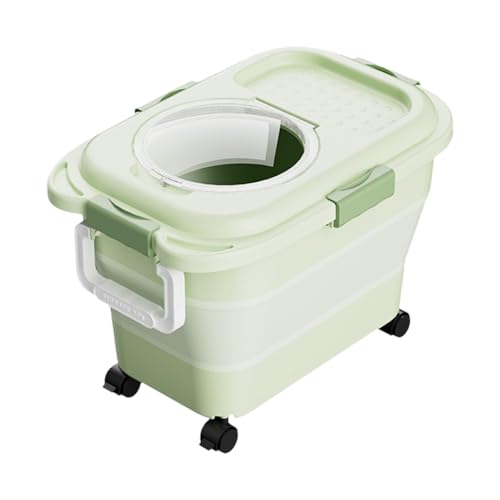 Hundefutterbehälter für Haustiere, 15 kg/33 lb, faltbar, luftdicht, mit praktischen Rädern, transparentem Klappdeckel, feuchtigkeitsbeständig, ideal für Katzen Hunde (Light Green, 27x29x45cm) von Poo4kark