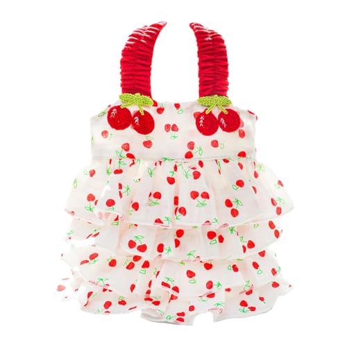 Hundekleid mit Kirschdruck D-Ring für Haustiere, ideales Sommerkleid für Mädchen, schließlich geeignet für Hund Katze, perfekte Geburtstags- Feiertagskleidung (A, One Size) von Poo4kark