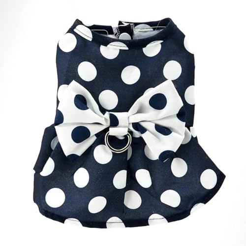 Hundekleidung für kleine Hunde, stilvolles Retro-Kleid mit Schleife, modisches gestreiftes Design für Welpen, weicher Leichter Stoff für optimalen Komfort (Navy, L) von Poo4kark