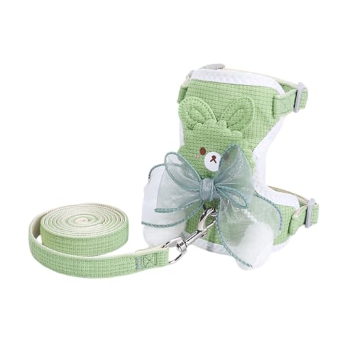 Katzengeschirr Leine Ausbruchsicher Verstellbarer Westenstil mit Anhänger für Außenbereich Laufgurt Haustierzubehör (Green, M) von Poo4kark