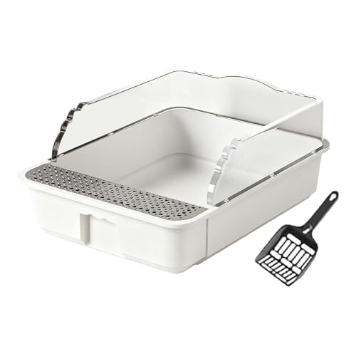 Offene Katzentoilette mit hoher Spritzkante herausnehmbarer Streumatte für einfache Reinigung als halbgeschlossene Lösung (White, 50x38x18cm) von Poo4kark