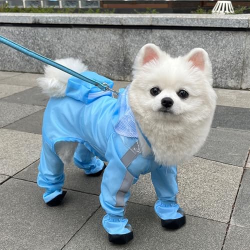 Poo4kark „ trocken: Leinenbereiter Regenmantel für kleine Hunde mit Vier Pfoten – Reflektierend bequem für Abenteuer bei jedem Wetter!“ (B, 32cm) von Poo4kark