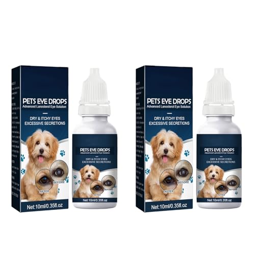 Poo4kark 2 Stück Hunde-Augentropfen für trockene Augen, 15% fortschrittliche Lanosterol-Augenlösung, zur Linderung von juckenden Augen, 10 ml Hunde Zubehör Auf Rechnung (Dark Blue, One Size) von Poo4kark