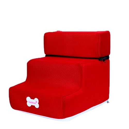 Poo4kark 3-stufige Hundetreppe, Haustierleiter-Abdeckung, abnehmbare, Bequeme, rutschfeste Hunderampe, Treppen, geeignet für kleine Hunde Heimtierbedarf Für Hundespielzeug (Red, One Size) von Poo4kark