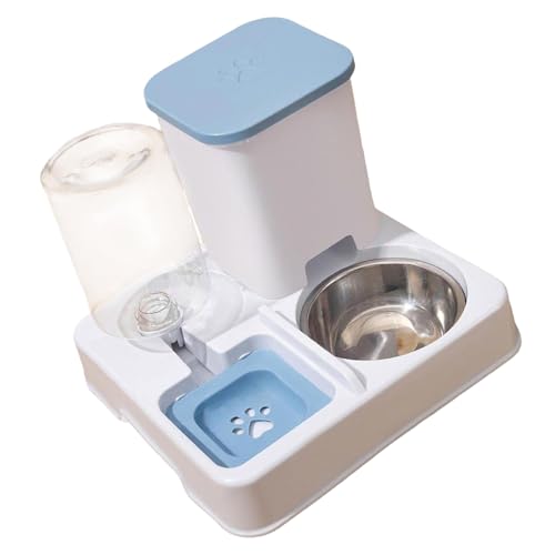 Poo4kark Automatischer Futterspender für Hunde Katzen, Doppelnapf, abnehmbares 2-in-1-Futter- Wasserset für Kätzchen, Reisen, Welpen (Sky Blue, One Size) von Poo4kark