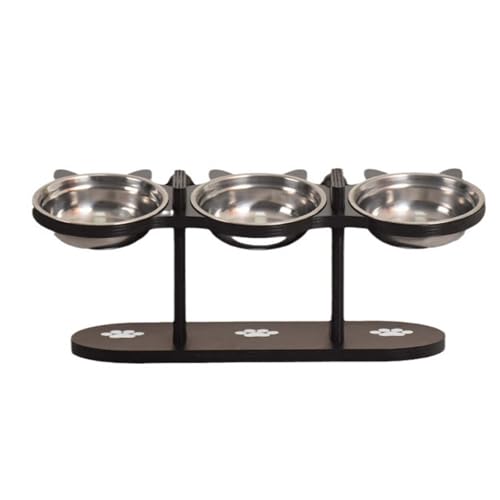 Poo4kark Erhöhter Futternapf für Katzen Hunde im Innenbereich mit schwarzem Ständer, 15° Neigung, erhöhter Hundenapfständer, 3 höhenverstellbare Futternapf-Sets Edelstahl (Black, 42X16cm) von Poo4kark