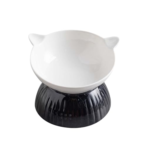 Poo4kark Erhöhter Katzennapf, verstellbar, schwarz weiß, Abnehmbarer, erhöhter Futternapf für Katzen, neigbar, zum Stehen, Erbrechen, erhöhte Futternapfspitze, Keramik, erhöhter (B, 14.5x12.8x6cm) von Poo4kark