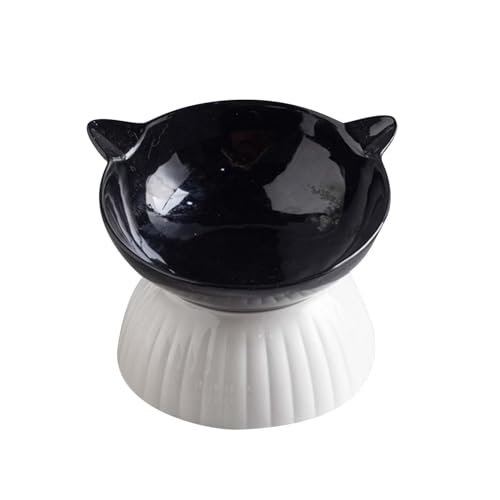 Poo4kark Erhöhter Katzennapf, verstellbar, schwarz weiß, Abnehmbarer, erhöhter Futternapf für Katzen, neigbar, zum Stehen, Erbrechen, erhöhte Futternapfspitze, Keramik, erhöhter (C, 14.5x12.8x6cm) von Poo4kark