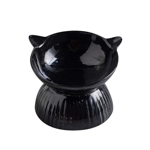 Poo4kark Erhöhter Katzennapf, verstellbar, schwarz weiß, Abnehmbarer, erhöhter Futternapf für Katzen, neigbar, zum Stehen, Erbrechen, erhöhte Futternapfspitze, Keramik, erhöhter (D, 14.5x12.8x6cm) von Poo4kark