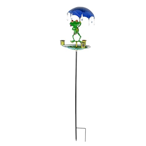 Poo4kark Garden Frosch Vogelbad stehend groß Garten mit Futternapf 3 Wassernäpfen Badewanne Vogelbad Garten stehend mit Bodenwassernapf für Vögel (Green, 19x17x10.5cm) von Poo4kark