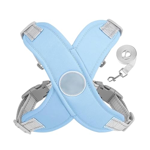 Poo4kark Harness Hundegeschirr, mit Reflektorstreifen Weich Gepolstert Hunde Geschirr für Kleine Mittelgroße Hunde, Verstellbares Atmungsaktiv Anti-Zug Brustgeschirr (Blau, L) von Poo4kark