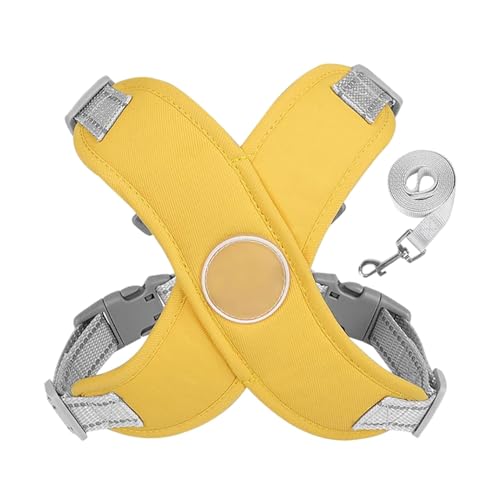Poo4kark Harness Hundegeschirr, mit Reflektorstreifen Weich Gepolstert Hunde Geschirr für Kleine Mittelgroße Hunde, Verstellbares Atmungsaktiv Anti-Zug Brustgeschirr (Gelb, S) von Poo4kark