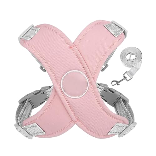 Poo4kark Harness Hundegeschirr, mit Reflektorstreifen Weich Gepolstert Hunde Geschirr für Kleine Mittelgroße Hunde, Verstellbares Atmungsaktiv Anti-Zug Brustgeschirr (Pink, M) von Poo4kark