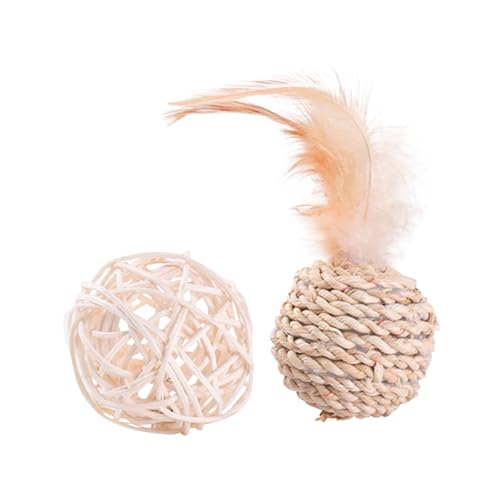 Poo4kark Haustierspielzeug-Set für Katzen Hunde, Rattan-gewebtes Feder-Interaktions-Sound-Kombinations-Kratzspielzeug (Beige, One Size) von Poo4kark