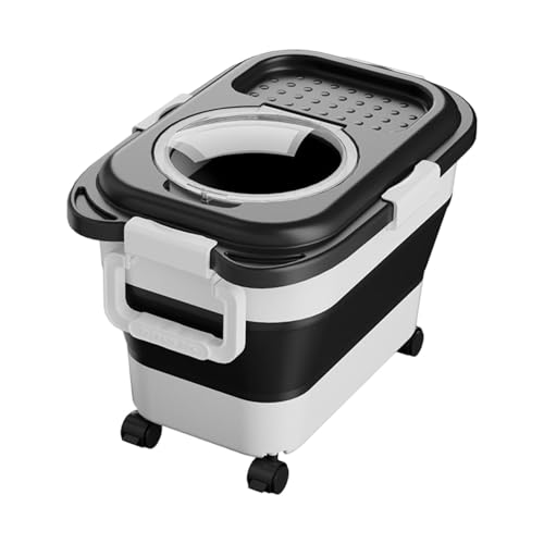 Poo4kark Hundefutterbehälter für Haustiere, 15 kg/33 lb, faltbar, luftdicht, mit praktischen Rädern, transparentem Klappdeckel, feuchtigkeitsbeständig, ideal für Katzen Hunde (Black, 27x29x45cm) von Poo4kark