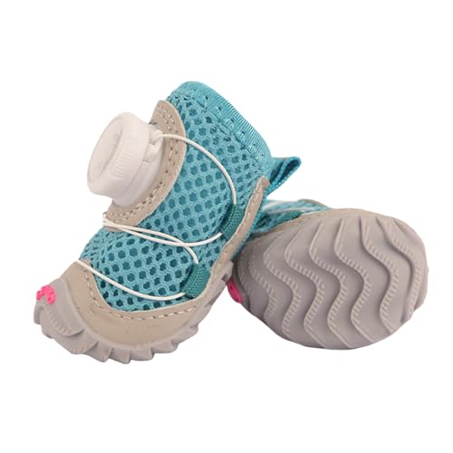 Poo4kark Hundeschuhe Pfotenschutz, 2er Set Atmungsaktiv Hundeschuhe mit Rutschfester Sohle Knopf Einstellbar für kleine, mittlere Hunde, Sport im Freien (Blau, 4CM) von Poo4kark
