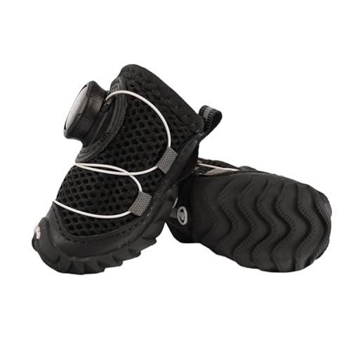 Poo4kark Hundeschuhe Pfotenschutz, 2er Set Atmungsaktiv Hundeschuhe mit Rutschfester Sohle Knopf Einstellbar für kleine, mittlere Hunde, Sport im Freien (Schwarz, 3.5CM) von Poo4kark