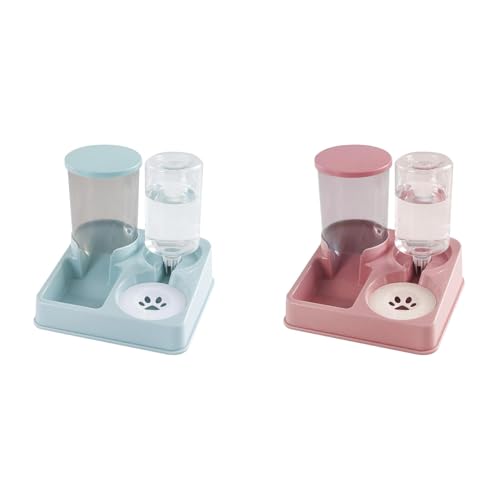 Poo4kark Katze Automatische Fütterung Trinkwassermaschine All-in-One Katze Essen Töpfe Hund Schüssel Doppel Schüssel Trinkwasser Schüssel Haustiere Feeder (2er Set, 27x26x23CM) von Poo4kark
