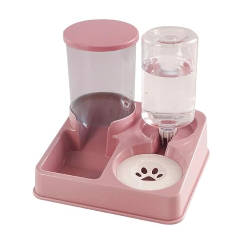 Poo4kark Katze Automatische Fütterung Trinkwassermaschine All-in-One Katze Essen Töpfe Hund Schüssel Doppel Schüssel Trinkwasser Schüssel Haustiere Feeder (Pink, 27x26x23CM) von Poo4kark