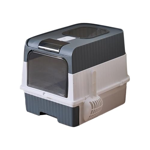 Poo4kark Katzenstreu mit großem, faltbarem Katzenstreu mit Deckel, Fronteinstieg Katzenstreu Oben, leicht zu reinigen (grau) (Grey, A) von Poo4kark