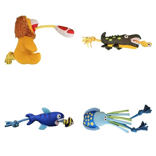 Poo4kark Kauspielzeug für Welpen Zugseil Rohseil Beißbeständig Zug Fluss Plüse Spielzeug Schleifen Zahn Hund Spielzeug Stimme interaktive Hund Zubehör (4ER Set, As Show) von Poo4kark