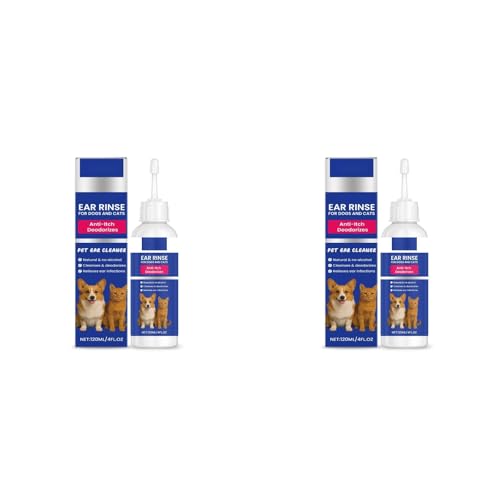 Poo4kark Ohrenreiniger Hund 120ML, Ohrentropfen stoppen Ohren Entzündungen, Juckreiz, 1/2/3/4PCS Haustier Ohrreiniger für Katzen, Hundeohrreinigungslösung, Hundeohrschmalz (2PC, 120ML) von Poo4kark