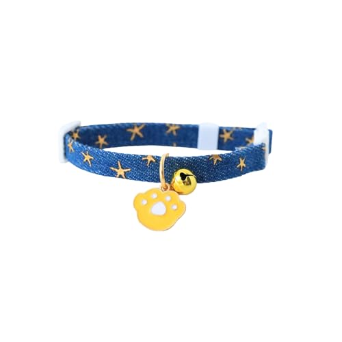 Poo4kark Pet Abnehmbares Katzenhalsband Cowboy-Stoff mit Katzenanhänger, Halsband, geeignet für weibliche männliche Katzen, Sternendruck (Blue, 18cm) von Poo4kark