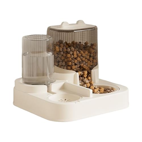 Poo4kark Pet Automatischer Katzenfutterautomat mit eingebautem Trinknapf | 1,8 l für den Innenbereich mit abnehmbarem Futternapf für kleine mittelgroße Rassen (White, 28.5x26.5x23.5cm) von Poo4kark