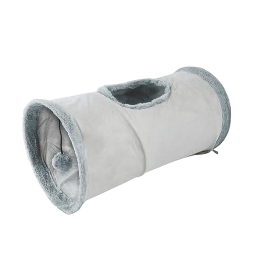 Poo4kark Pet Faltbarer Katzentunnel, geeignet für den Innenbereich. Tragbarer Katzenspieltunnel mit Löchern, geeignet zum Spielen für Katzen, Frettchen Kaninchen (Grey, 31x29x2cm) von Poo4kark