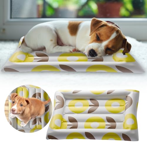 Poo4kark Pet Gel-Haustierbett für Hunde Katzen, atmungsaktiv, bequem, erhöhtes Hundebett, Katzenbett, Haustiermatte für den Innenbereich, Sommer für heißes Wetter (Yellow, 56x66x6cm) von Poo4kark