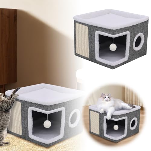 Poo4kark Pet Gemütliches, halbgeschlossenes Haustierbett für Hunde Katzen. Weiches, waschbares, bequemes Kissen. Unterstützende orthopädische Schlafmatte. (Grey, 40cm) von Poo4kark