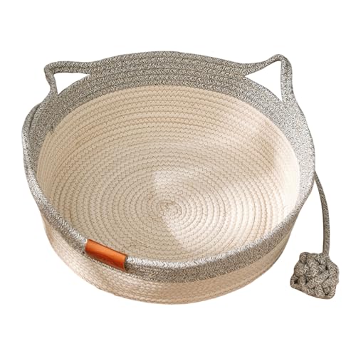 Poo4kark Pet Gewebtes Katzenbett, Seilweben, Haustier, handgewebt, atmungsaktiv, langlebig, natürliches Rattan, Katzenschlafen mit Spielzeugschwanz, für kleine große Katzen Hunde (A, One Size) von Poo4kark
