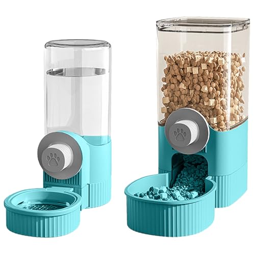 Poo4kark Pet Hängender automatischer Wasserspender für Haustiere, Futterkombination, 520 ml, automatischer Wasserspender, 1200 ml, automatischer Futterspender, Grau (Blue, One Size) von Poo4kark