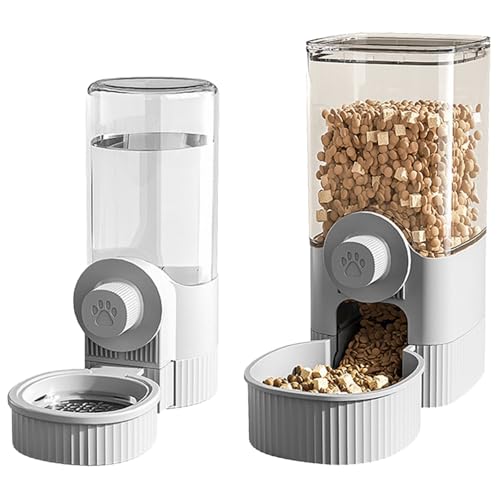 Poo4kark Pet Hängender automatischer Wasserspender für Haustiere, Futterkombination, 520 ml, automatischer Wasserspender, 1200 ml, automatischer Futterspender, Grau (Grey, One Size) von Poo4kark