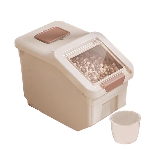 Poo4kark Pet Hundefuttereimer, versiegelter Haushaltseimer, großes Fassungsvermögen, transparent, Katzenfutter, Haustier, Trockenfutter, Snack-Aufbewahrungsbehälter (Beige, 47x38cm) von Poo4kark