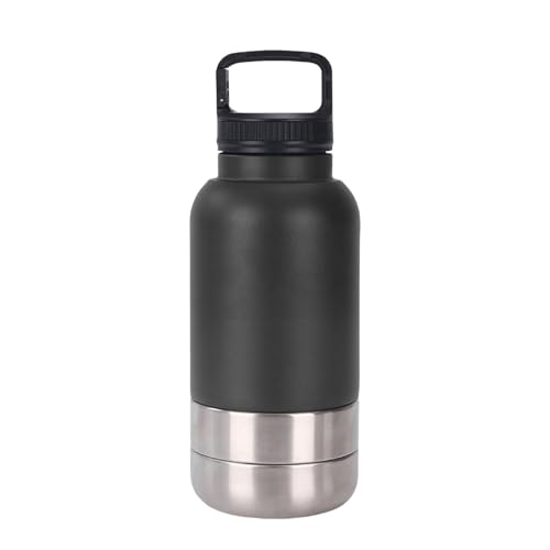 Poo4kark Pet Hundewasserflasche, Hundewasserflasche Edelstahl mit abnehmbarem Futternapf Wassernapf, Hundewasserflasche, geeignet zum Spazierengehen, Reisen Camping (D, One Size) von Poo4kark
