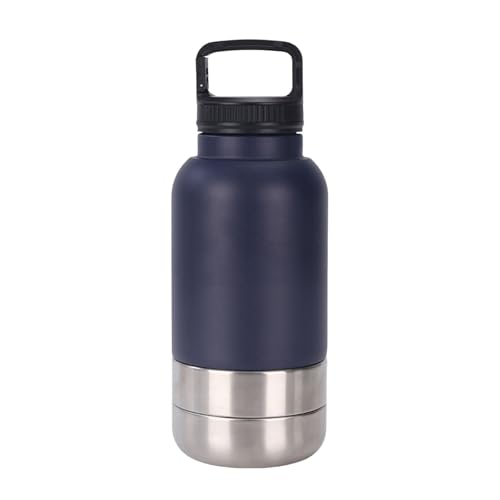 Poo4kark Pet Hundewasserflasche, Hundewasserflasche Edelstahl mit abnehmbarem Futternapf Wassernapf, Hundewasserflasche, geeignet zum Spazierengehen, Reisen Camping (E, One Size) von Poo4kark