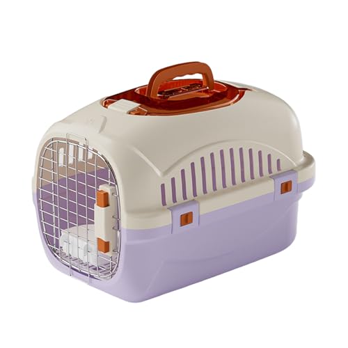Poo4kark Pet Katzen- Hundebett Kunststoff, hart, für Reisen, Haustier, Top-Frontlader, belüfteter Katzenkäfig für kleine Hunde, Reisen, Wandern Camping (Purple, 50x32x33cm) von Poo4kark