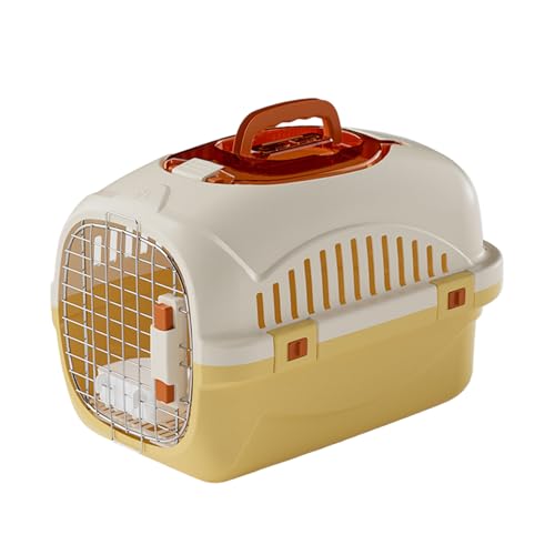 Poo4kark Pet Katzen- Hundebett Kunststoff, hart, für Reisen, Haustier, Top-Frontlader, belüfteter Katzenkäfig für kleine Hunde, Reisen, Wandern Camping (Yellow, 50x32x33cm) von Poo4kark