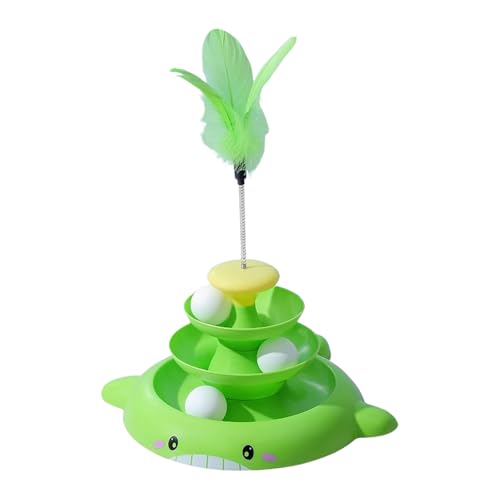 Poo4kark Pet Katzenbahn Katzenturm 3 Abnehmbare Haustierbahn Interaktives für den Innenbereich mit neckenden Federn Puzzle für körperliche Bewegung (Green, 30x30cm) von Poo4kark