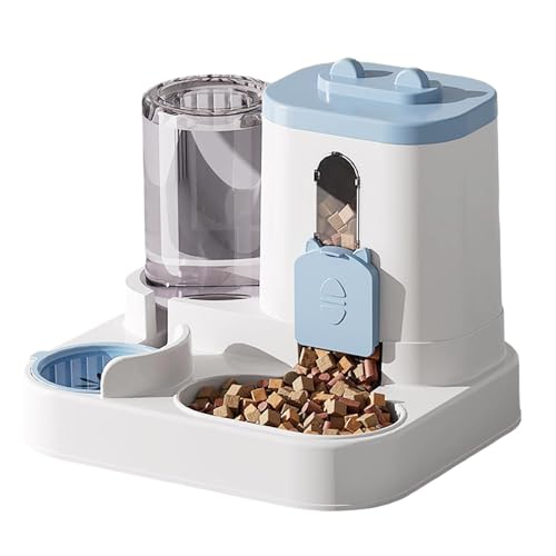 Poo4kark Pet Katzenfutter- Wasserspender, 2-in-1, automatischer Katzenfutterspender, 2er-Pack, große Kapazität, selbstfütternd, für kleine mittelgroße Hunde Welpen (Blue, One Size) von Poo4kark