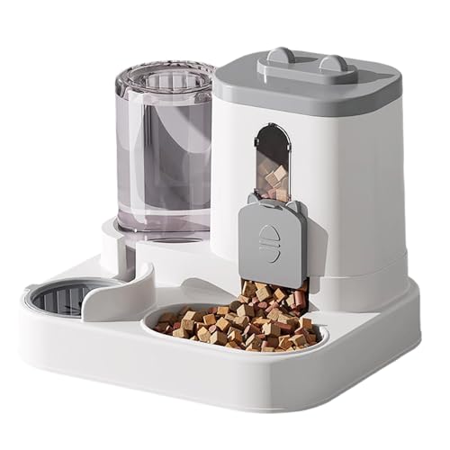 Poo4kark Pet Katzenfutter- Wasserspender, 2-in-1, automatischer Katzenfutterspender, 2er-Pack, große Kapazität, selbstfütternd, für kleine mittelgroße Hunde Welpen (Grey, One Size) von Poo4kark